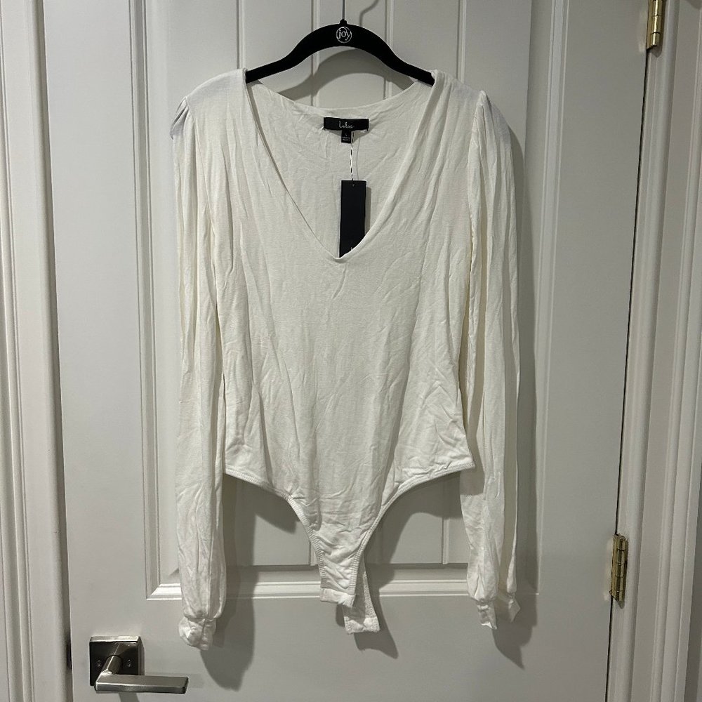 Kaylene Ivory V-Neck Balloon Sleeve Bodysuit (NWT)
